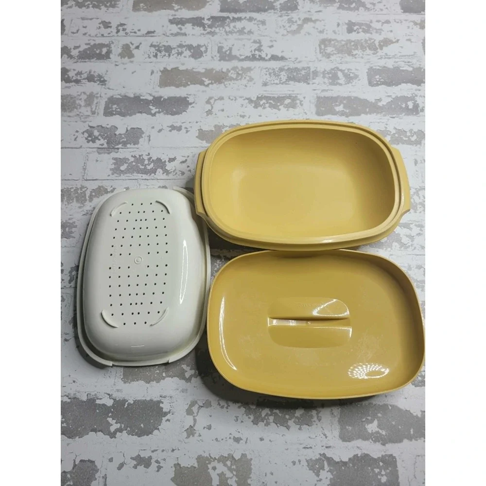 Tupperware Steamer Vegetable Rice Strainer Harvest Gold #1273‎ Vintage 3 Piece